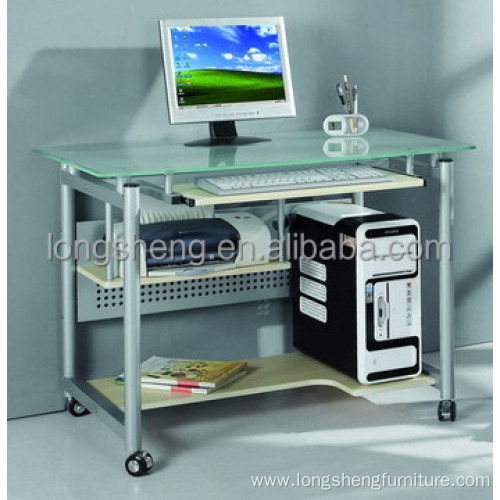 Movable desktop computer table with side cabinets